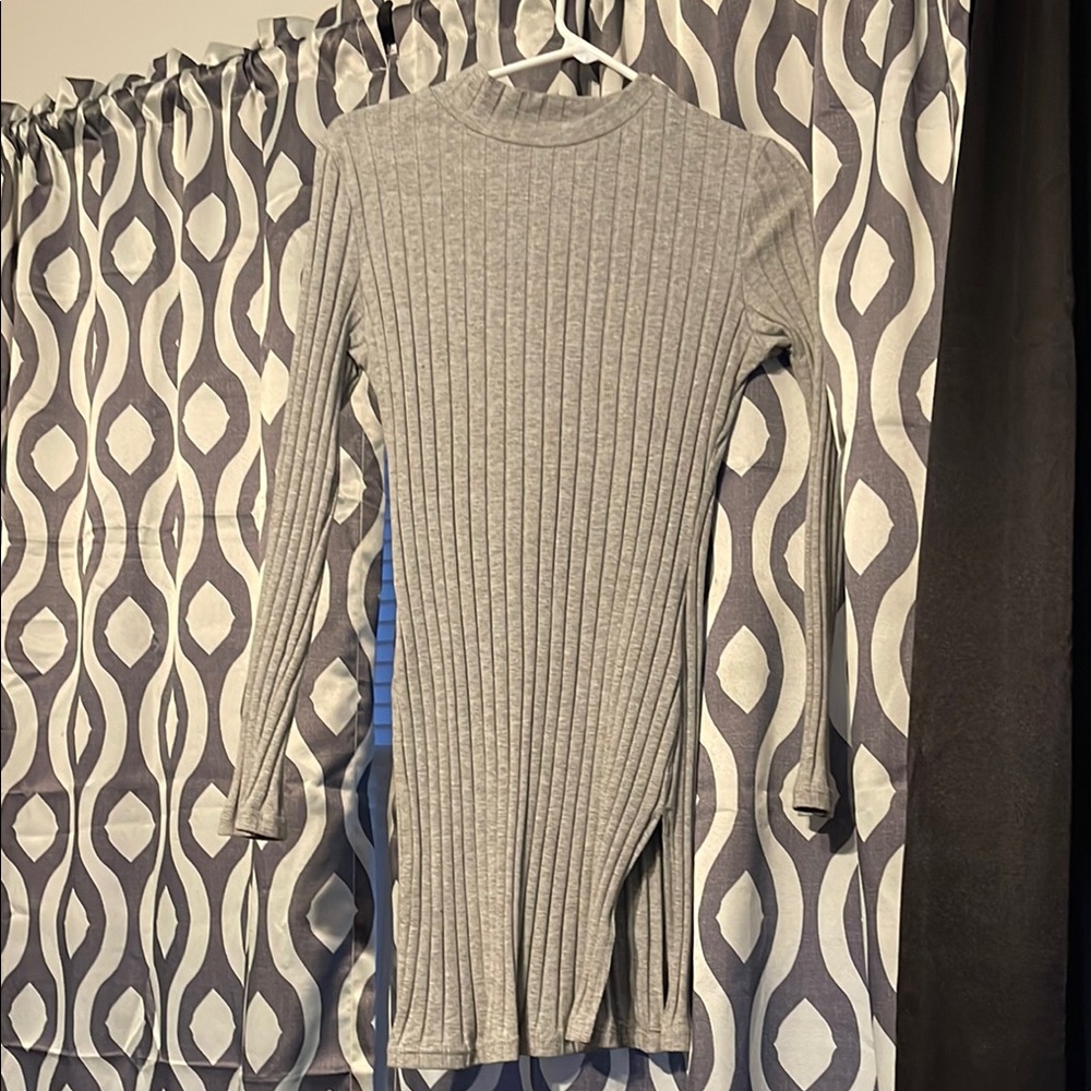 Gray Cowl Neck Ribbed Sweater